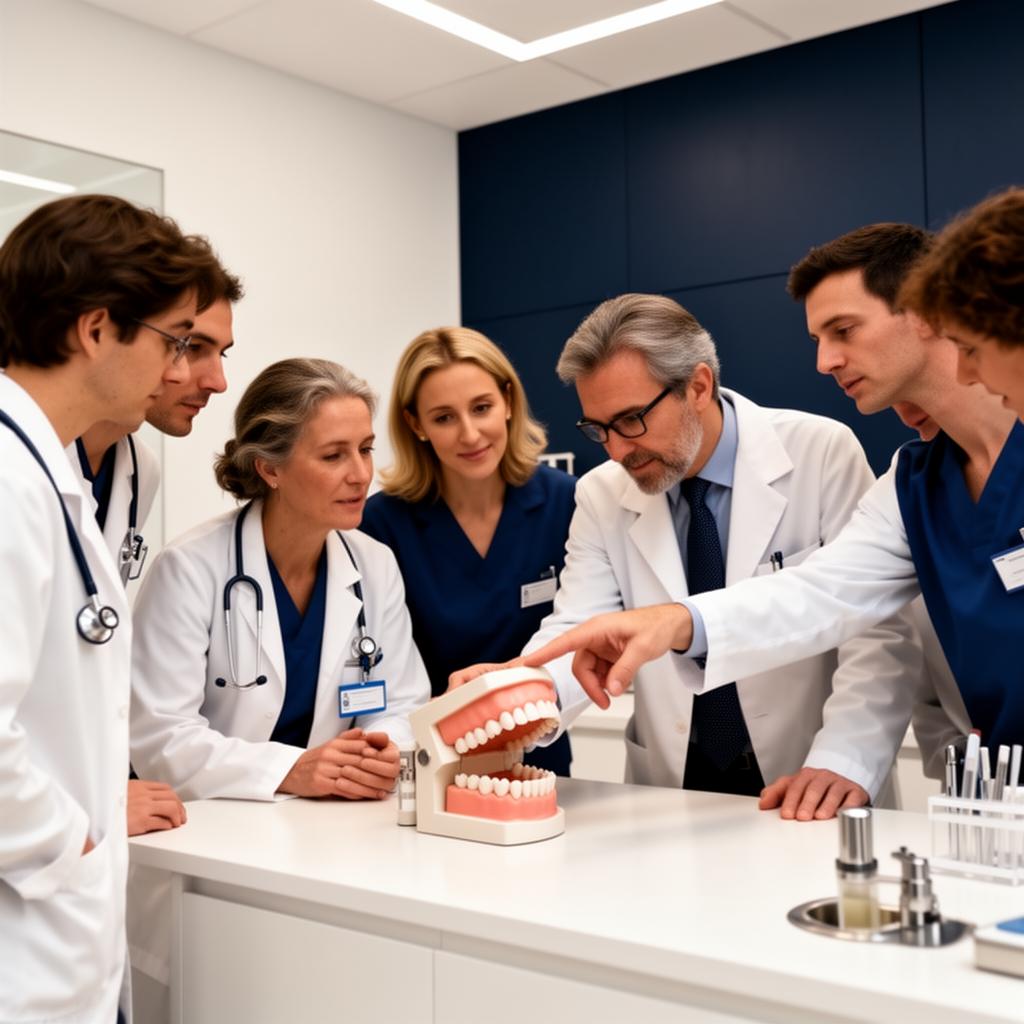 Consultant teaching a small group of dentists